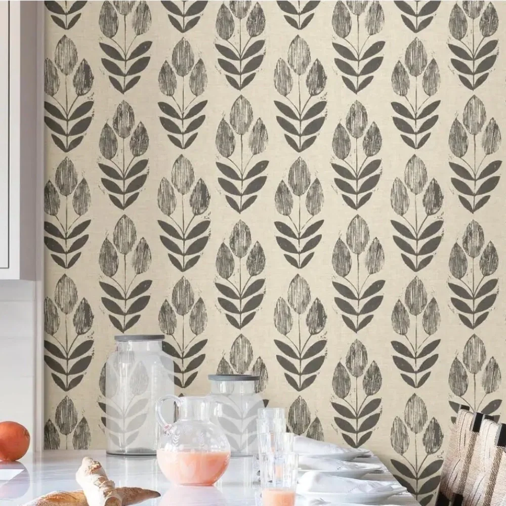NUWALLPAPER NWT folk tulip peel and stick wallpaper —neutral
